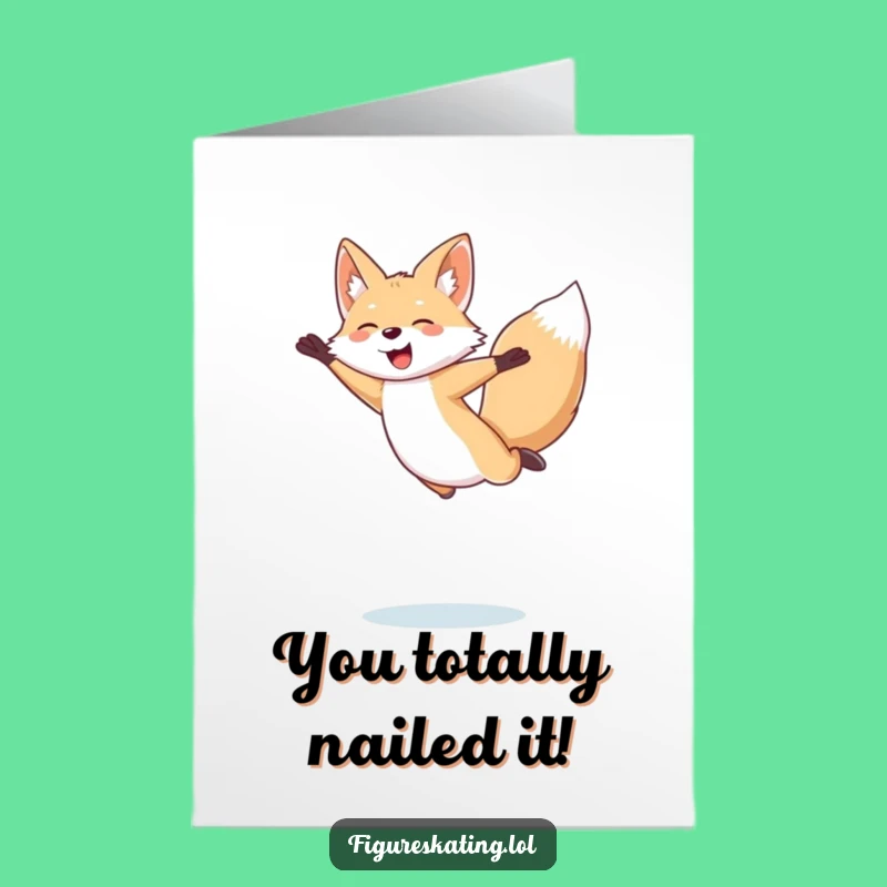 Free Printable Congrats Card: Joyful Fox Skating Triumph - Funny Downloadable Gift