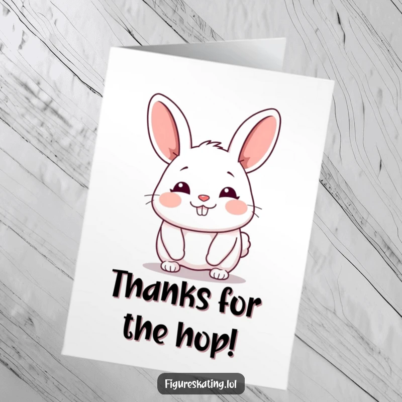 Funny Free Printable Thank You Card: A chubby bunny glides forward with a happy sigh, conveying heartfelt gratitude with gentle ease.