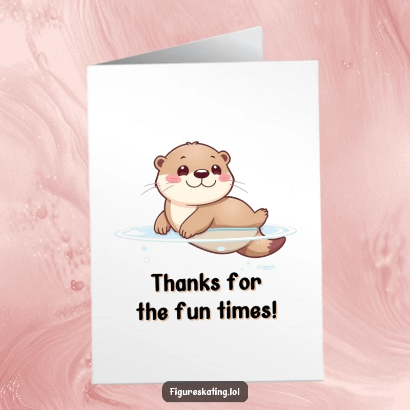 Funny Free Printable Thank You Card: Otter sliding with pure joy, perfect for expressing thanks.
