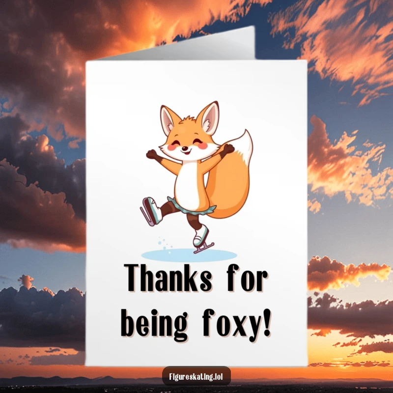 Funny Free Printable Thank You Card: A cheerful fox skater in a stunning arabesque, sending thanks with artistic flair.