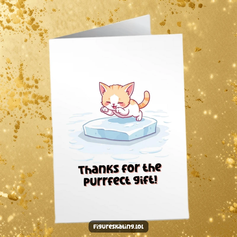 Funny Free Printable Thank You Card: A cute kitten captured mid-pounce on ice, conveying thanks playfully.