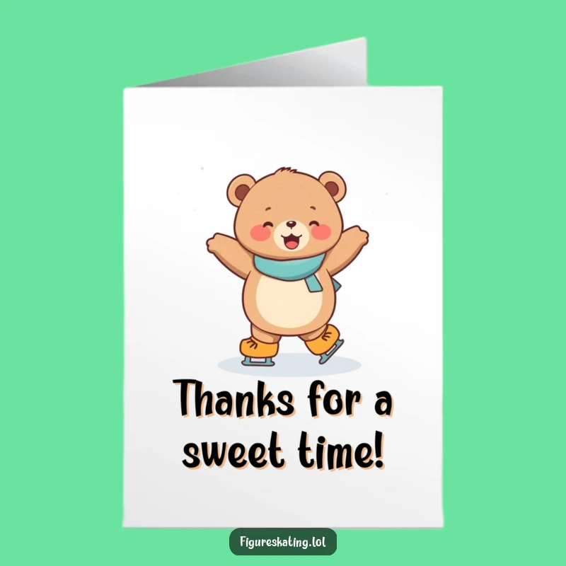Free Printable Bear Cub Thank You Card: Funny Skating Downloadable Gift for Gratitude