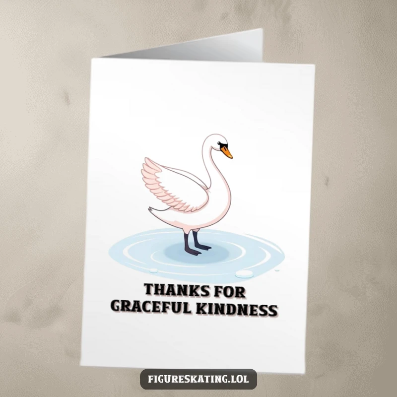 Elegant Free Printable Thank You Card: A graceful swan pirouetting on a frozen pond, offering thanks with poise and beauty.