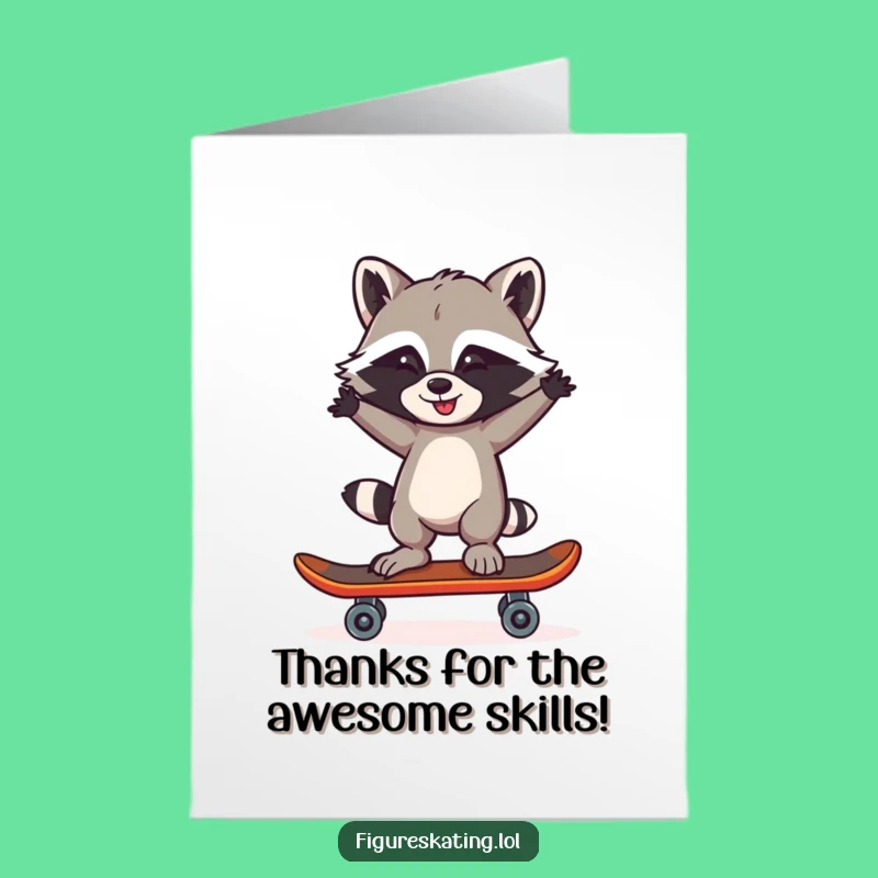 Free Printable Thank You Card: Grateful Raccoon Skate Trick Downloadable Gift