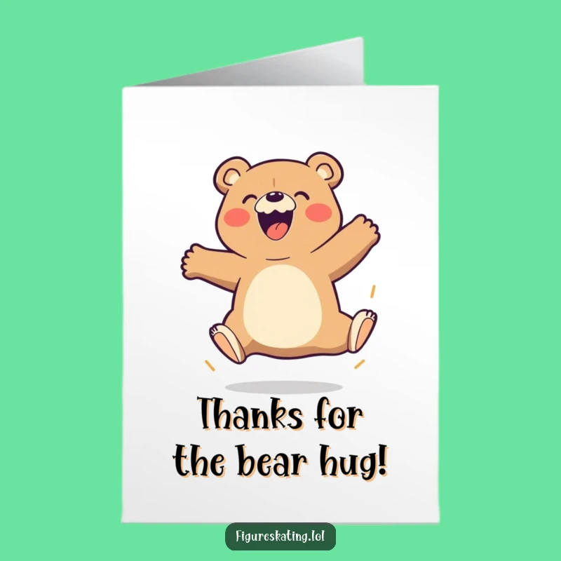 Free Printable Bear Thanks Card: Funny Jump Downloadable Gift Expressing Gratitude with Humor