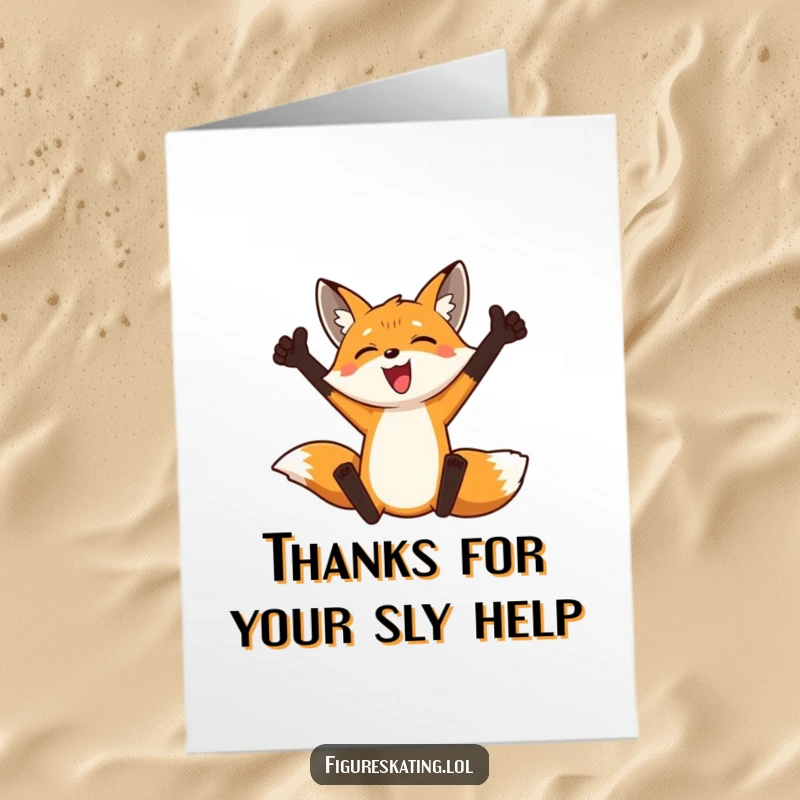 Funny Free Printable Thank You Card: A proud fox performing a daring triple jump, conveying thanks with energetic flair.