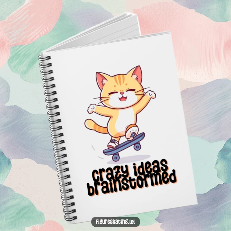 Funny cat ice skating notebook featuring a determined cat spinning on one skate, inspiring focus and imaginative note-taking.