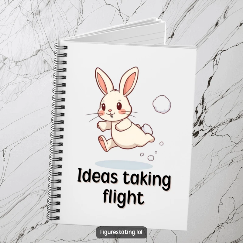 Funny notebook with a determined rabbit leaping with a puff of snow, perfect for jotting down winter plans and ideas.