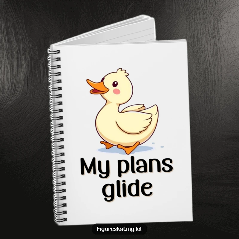 Funny notebook with a delighted duck gliding forward with a happy quack, inspiring cheerful notes and bright ideas.
