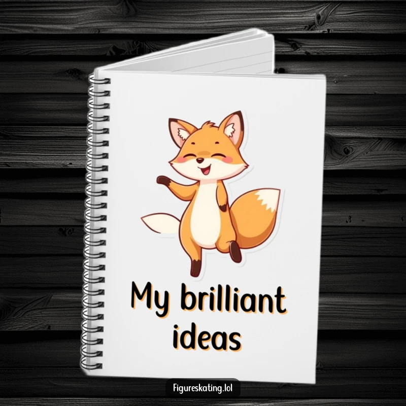 Funny notebook with a delighted fox smiling and gracefully twirling, ideal for jotting down notes or creative ideas.