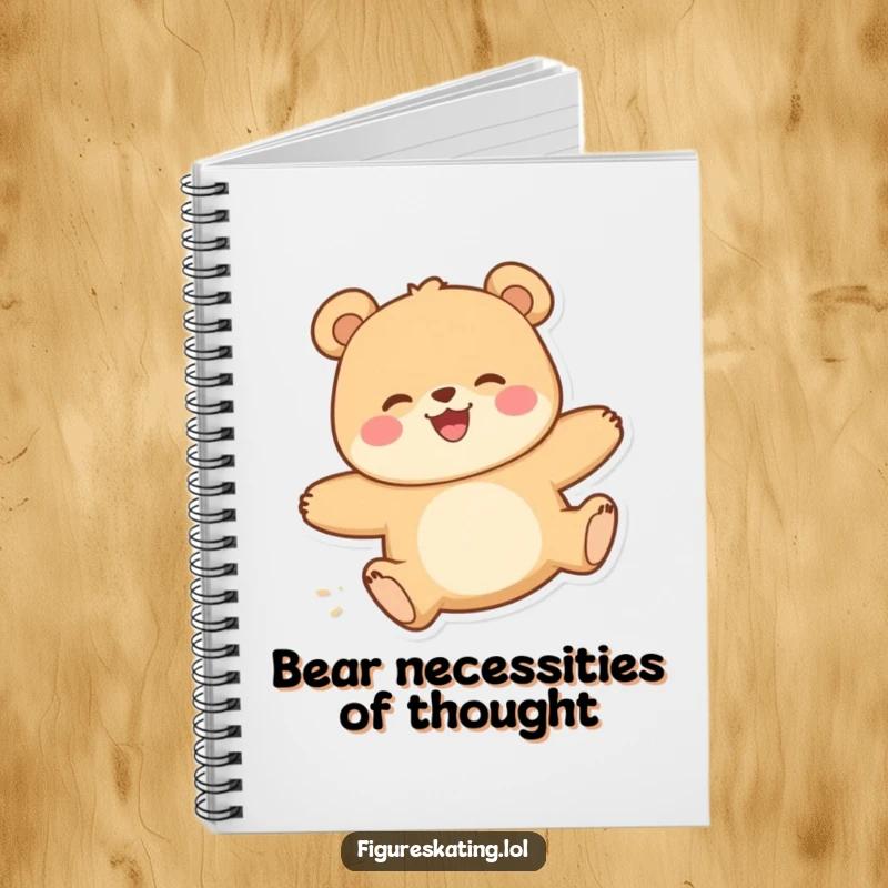 Funny notebook with a happy bear with a delighted expression gliding smoothly, perfect for jotting down notes with a humorous touch.
