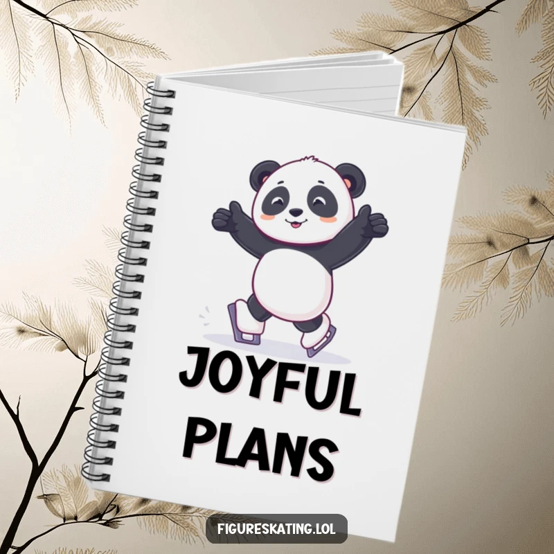 Funny notebook cover with a panda shuffling joyfully on tiny ice skates, perfect for capturing happy thoughts.