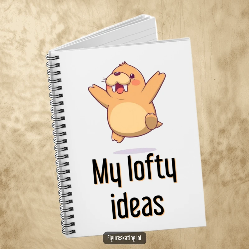 Funny Walrus Jump Notebook, showing a cheerful walrus in a light mid-air jump, perfect for journaling arctic adventures with humor.