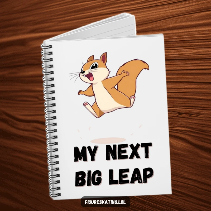Funny squirrel notebook cover featuring a determined squirrel in a powerful leap, inspiring productivity and humor for note-taking.