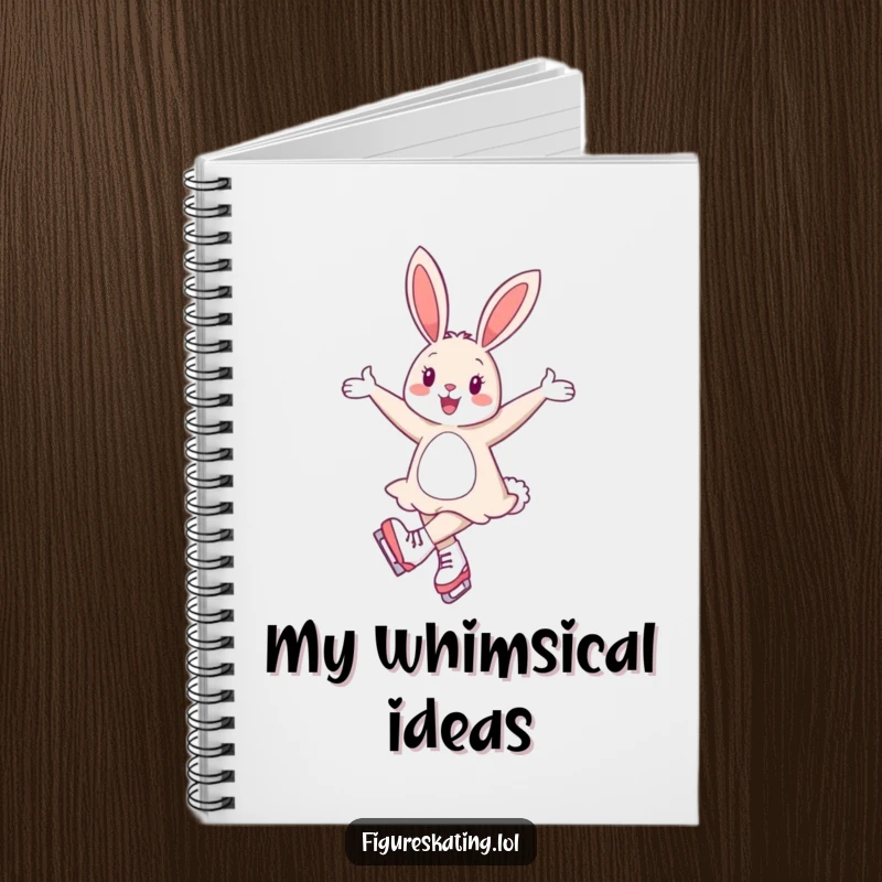 Funny notebook cover with a cheerful bunny gracefully twirling on ice skates, perfect for your notes.
