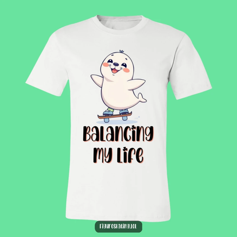 Funny Seal Skate T-Shirt - Grinning Ice Balancer Graphic Tee