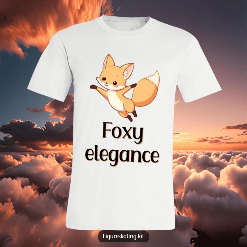 Funny fox t-shirt featuring a curious fox in a graceful arabesque pose with an extended arm, radiating elegance and fun.