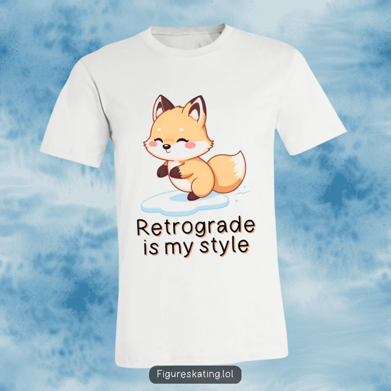 Funny Fox Glide T-Shirt, a fluffy fox happily gliding backwards on ice with a joyful demeanor, perfect for winter enthusiasts.