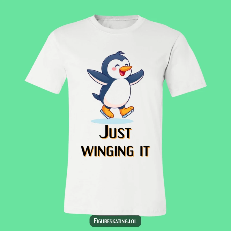 Funny Joyful Penguin Skater T-Shirt: Twirling with Winter Cheer