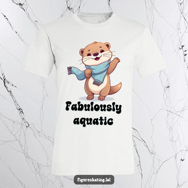 Funny T-Shirt: A playful otter mid-twirl with a flowing scarf, embodying a spirit of humorous fun and elegant motion.