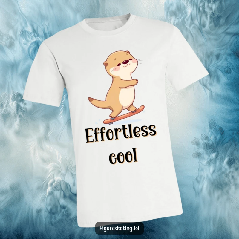 Funny Otter Gliding T-Shirt: A graceful otter smoothly gliding backwards on skates, a picture of serene focus.