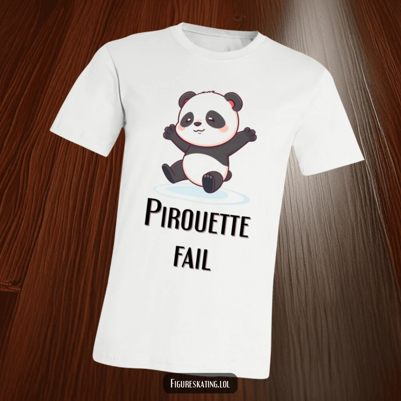 Funny Panda Pirouette T-Shirt: A contented panda cub stumbling slightly during an ice pirouette, embodying adorable effort.