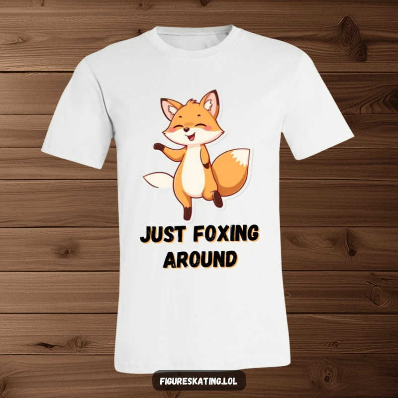 Funny t-shirt with a delighted fox smiling and twirling gracefully, showcasing a joyful and energetic spirit.