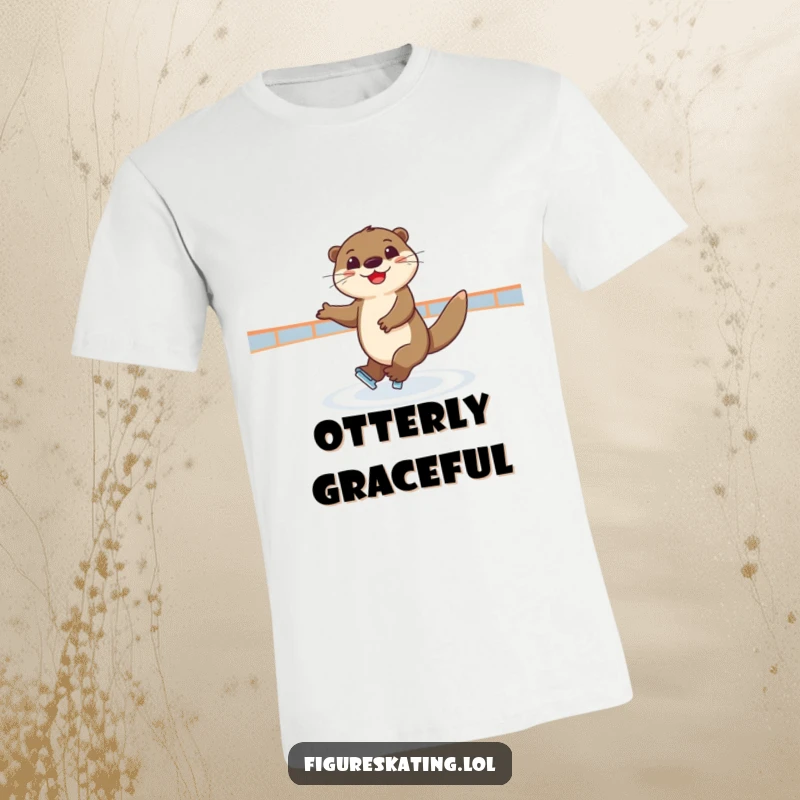 Funny t-shirt featuring a joyful otter spinning elegantly on ice, embodying grace and playful humor.