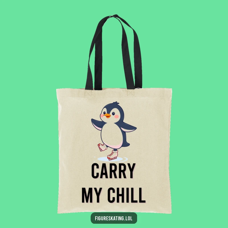 Funny Penguin Ice Skating Tote Bag: Happy Skater Carry-All Gift!