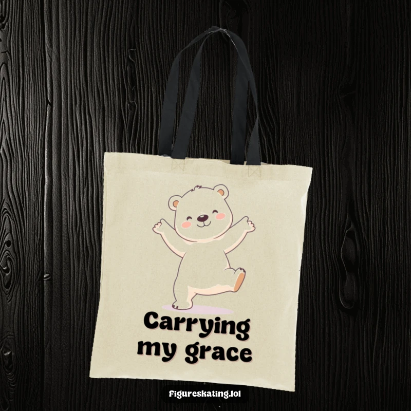Funny Polar Bear Tote Bag: Durable bag featuring a smiling polar bear in a delicate arabesque pose, practical and full of elegance.