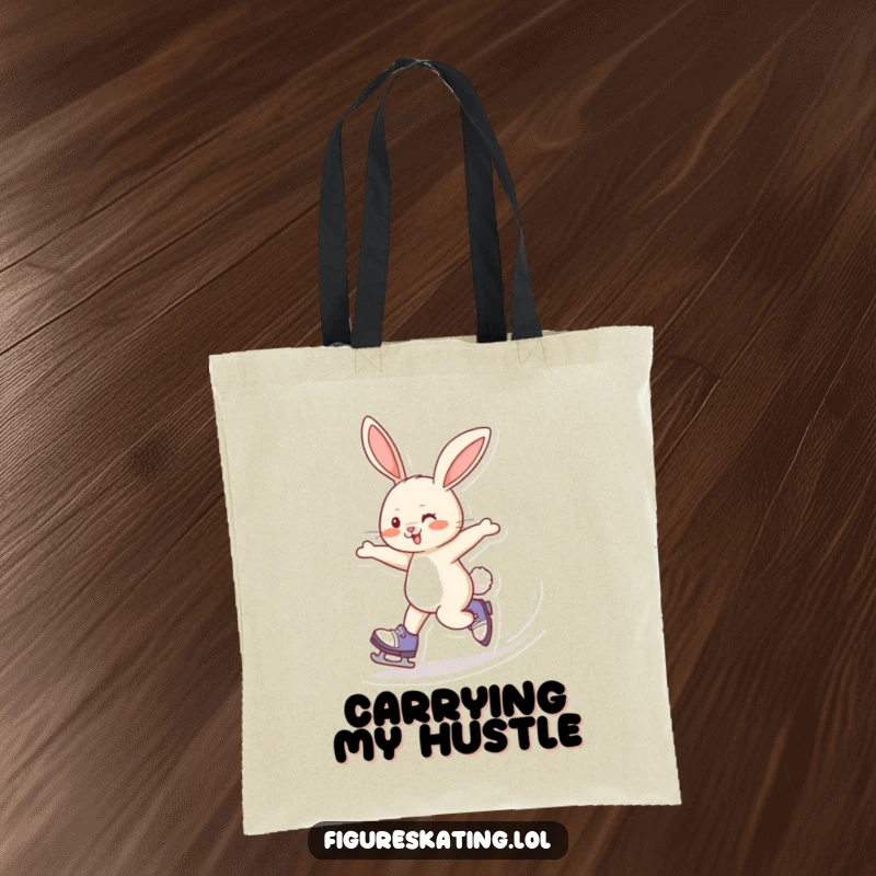 Funny Tote Bag: A giggling rabbit skating in a figure eight, ideal for carrying your items with a touch of humorous speed and fun.