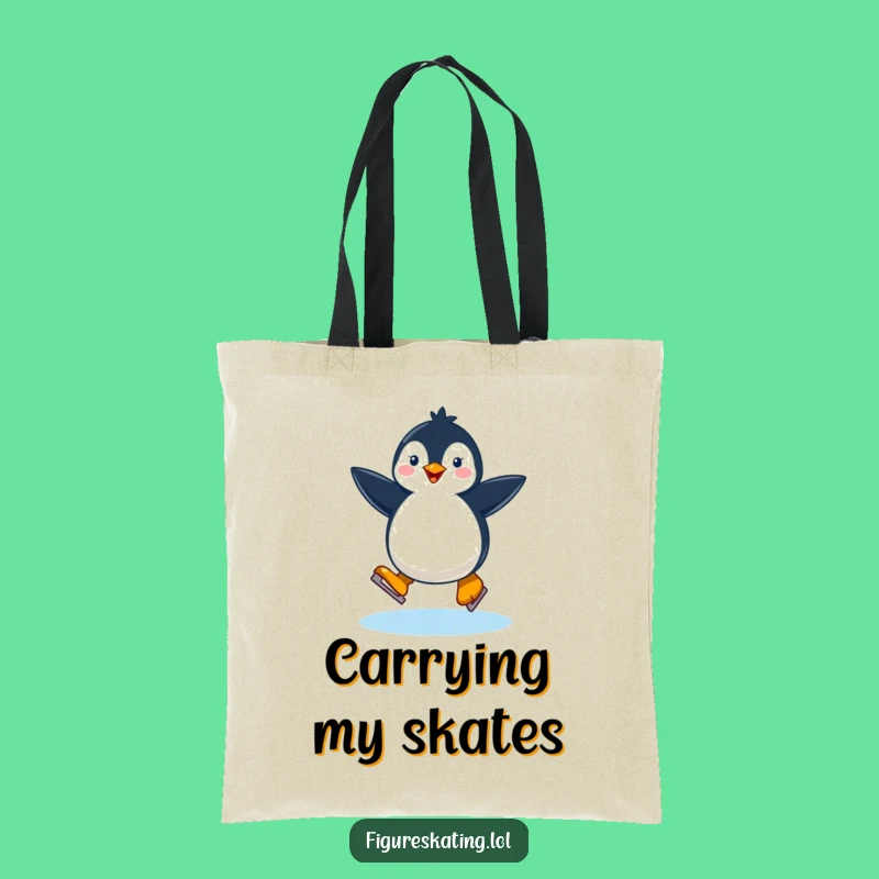 Funny Happy Penguin Ice Skating Tote Bag: Hilarious Carry-all for Winter