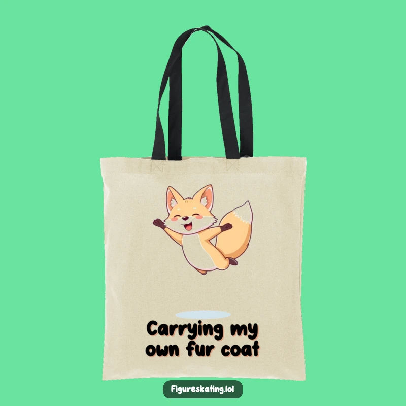 Funny Arctic Fox Tote Bag: Giggling Skater Shopping Bag for Figure Skating Fun