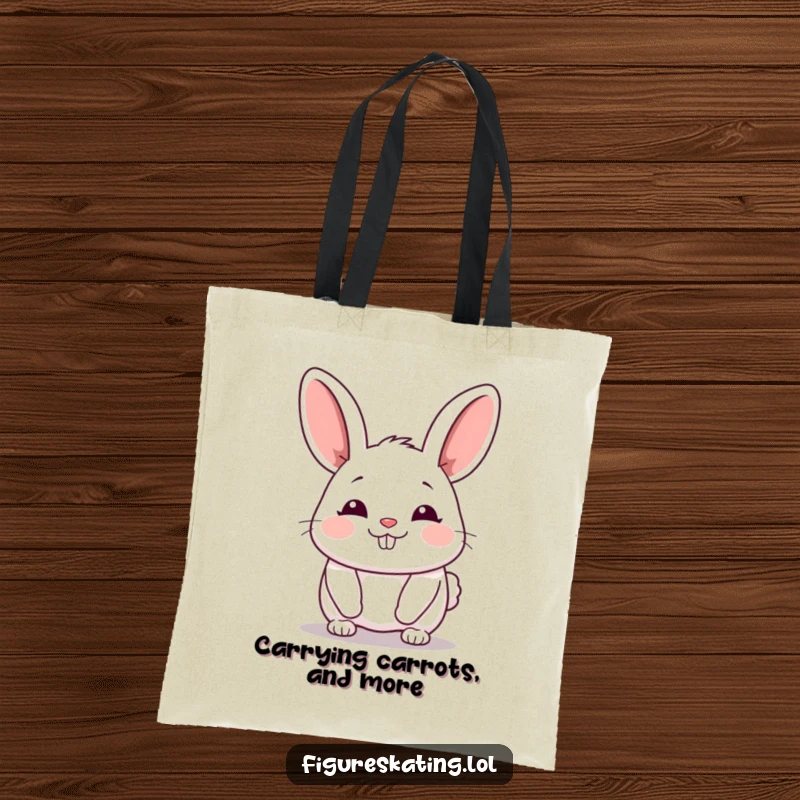 Funny Bunny Tote Bag showcasing a chubby cartoon bunny gliding forward with a happy sigh, perfect for shopping and daily use.