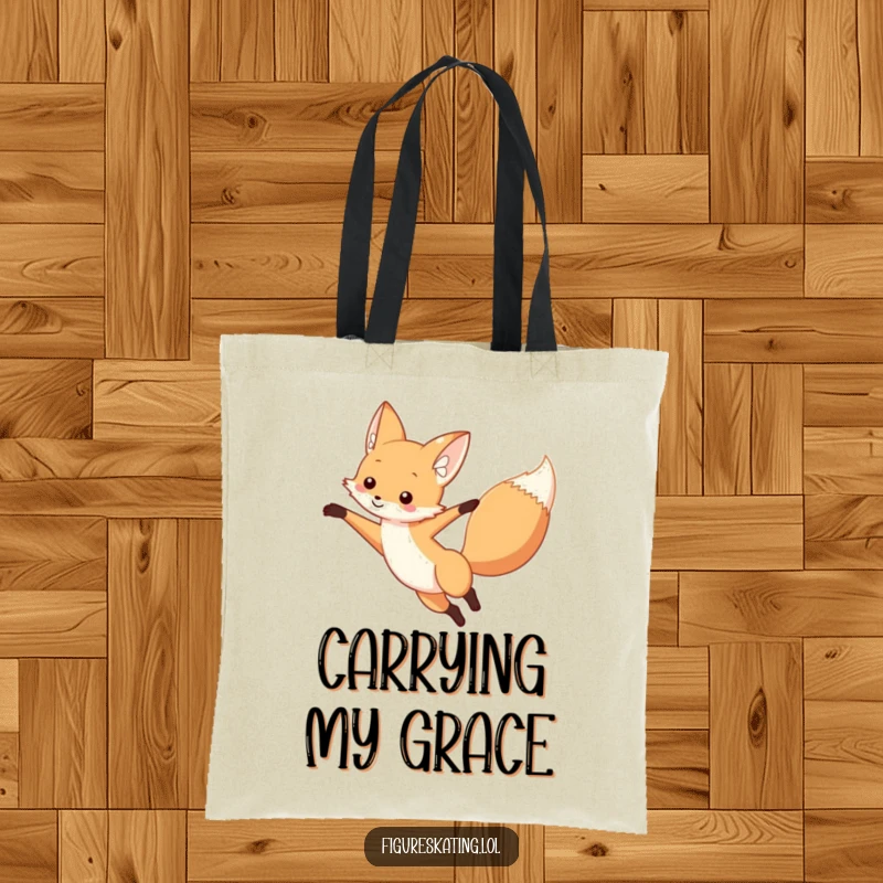 Funny fox tote bag depicting a curious fox performing a graceful arabesque, arm extended, ideal for carrying art supplies or daily items.