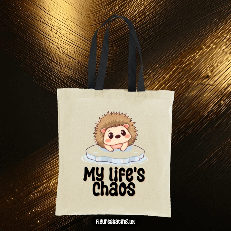 Funny Hedgehog Ice Slip Tote Bag: A tiny hedgehog comically slipping on ice, looking surprised, a humorous tote.