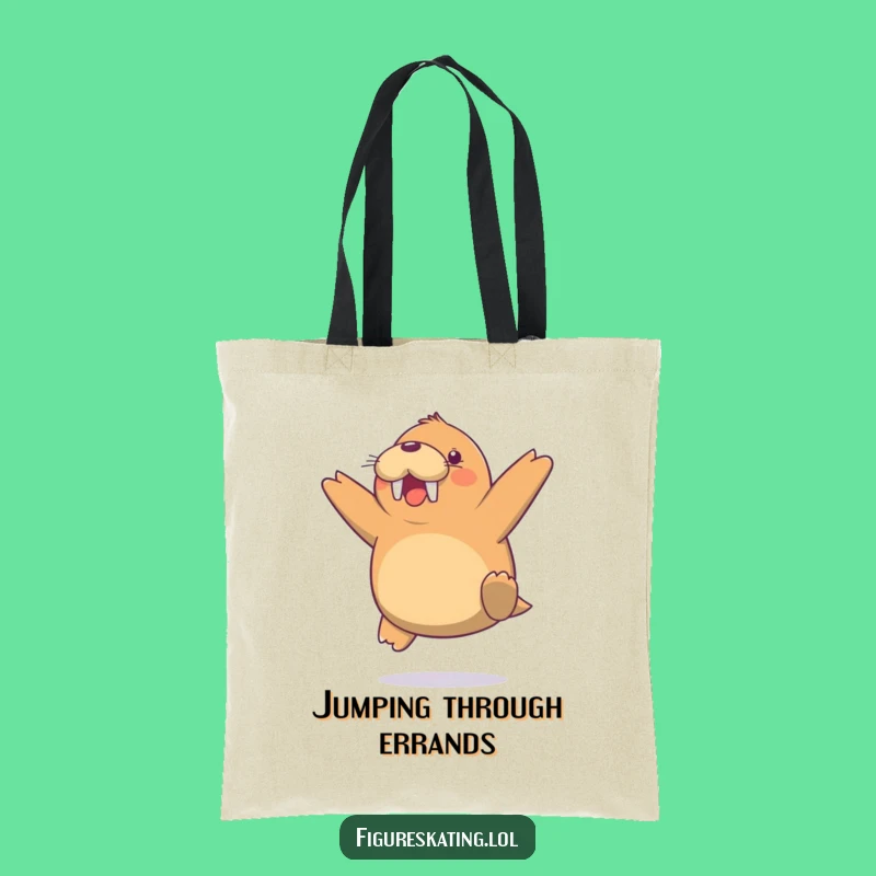 Funny Walrus Jump Tote Bag - Cheerful Arctic Accessory Gift